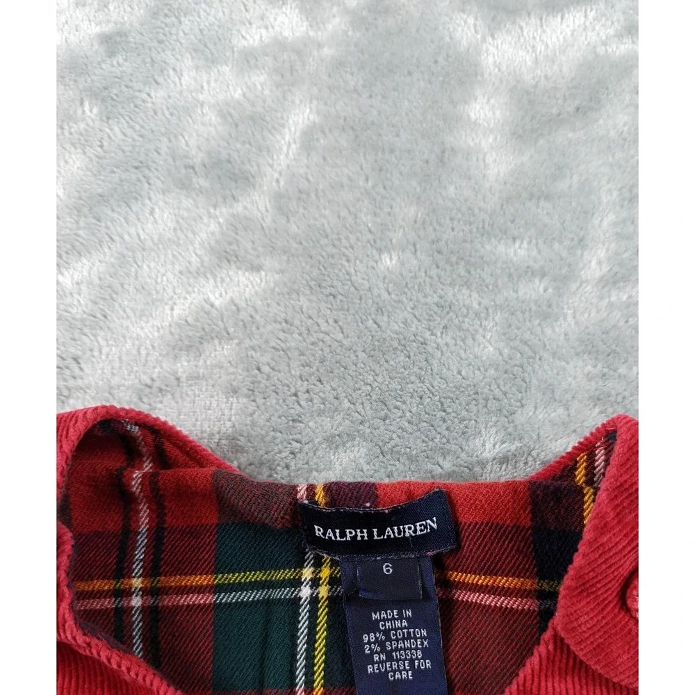 VTG Ralph Lauren Dress Girl 6 Red Corduroy Scottie Dog Shift Embroidery READ